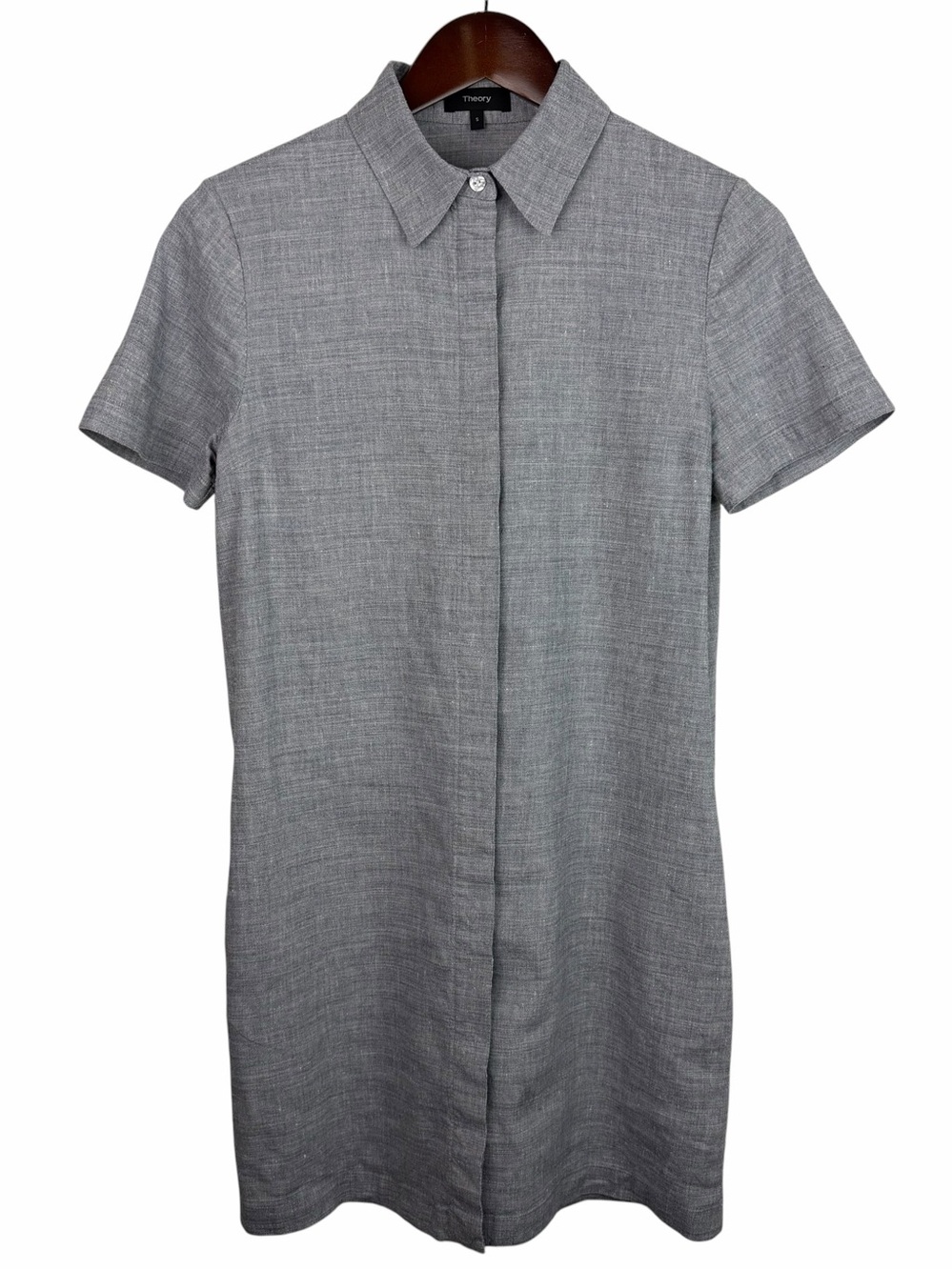 Theory | Heather Grey Linen Blend Stretch Shirt Dress